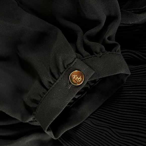 Lauren Ralph Lauren BlackDuong Pleated Georgette Tie Neck Long Sleeve Blouse Sm - Picture 5 of 7